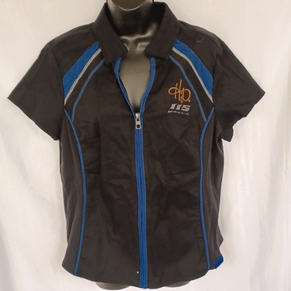 Harley Davidson 115 years embroidered eagle zip front v-neck short sleeve shirt - Picture 1 of 5